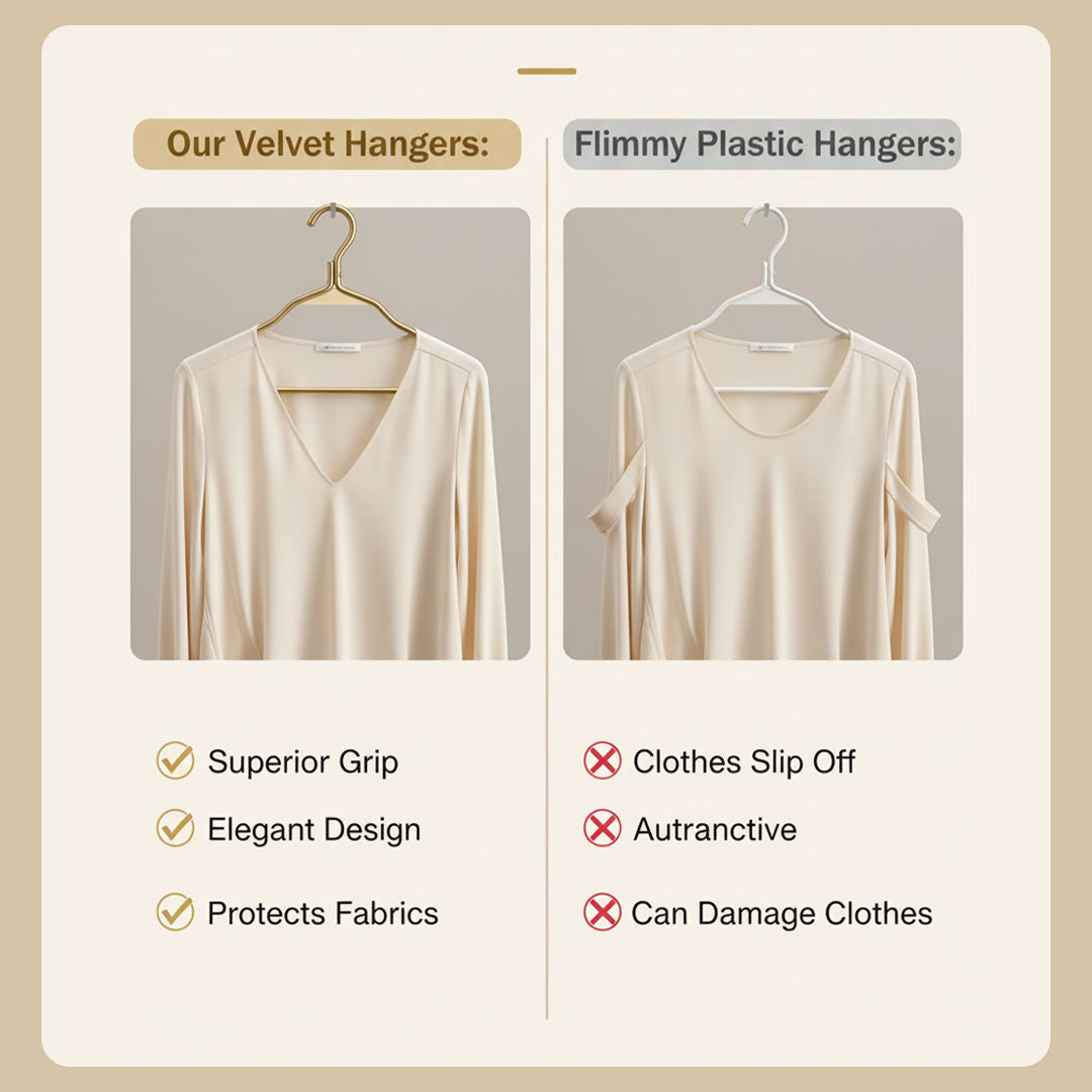 Anti-Slip Clothes Hangers - Velvet Coating - Gold and Silver Finish