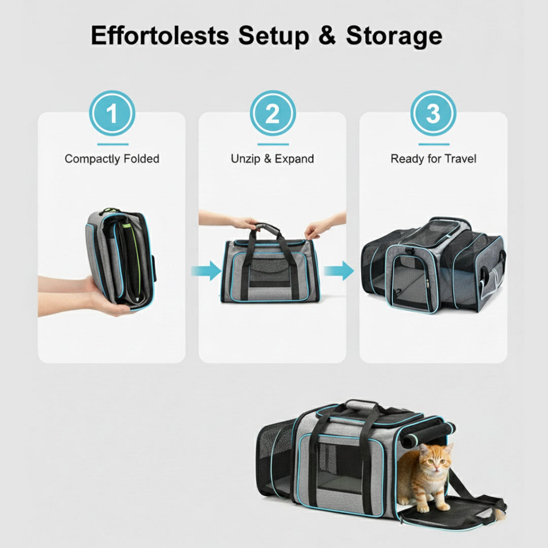 Foldable Pet Carrier - Compact Design - Secure Travel