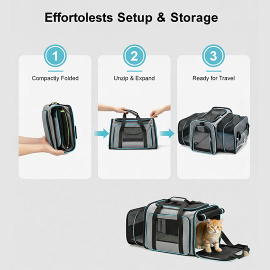 Foldable Pet Carrier - Compact Design - Secure Travel