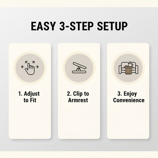 Sofa Arm Clip Table - Non-Slip Grips - Adjustable Fit