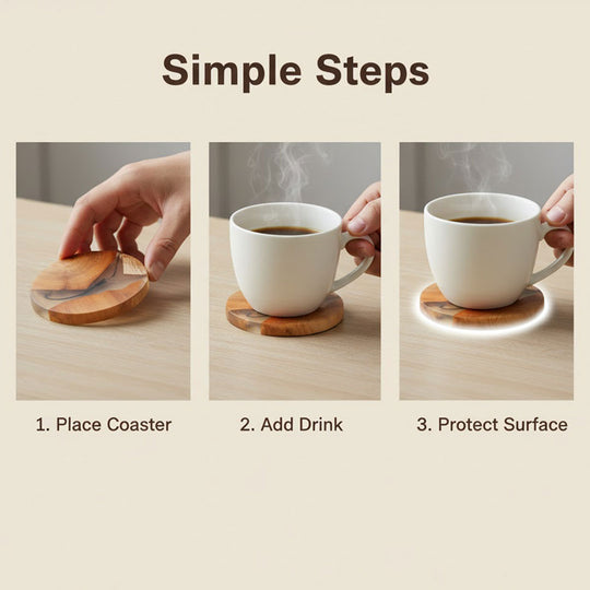 Wood Coasters Set - Japanese Design - Resin Accents