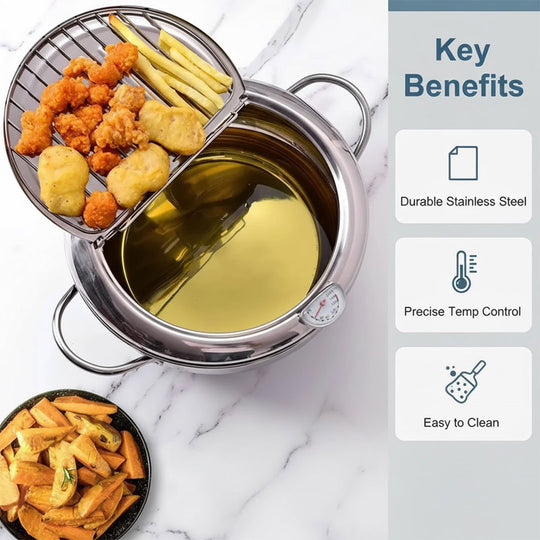 Deep Fryer Pot - Stainless Steel - Thermometer