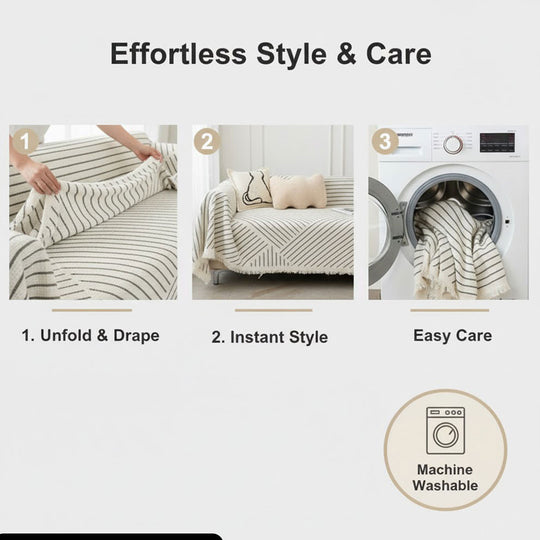 Sofa Throw Blanket - Scandinavian Design - Tassel Edge