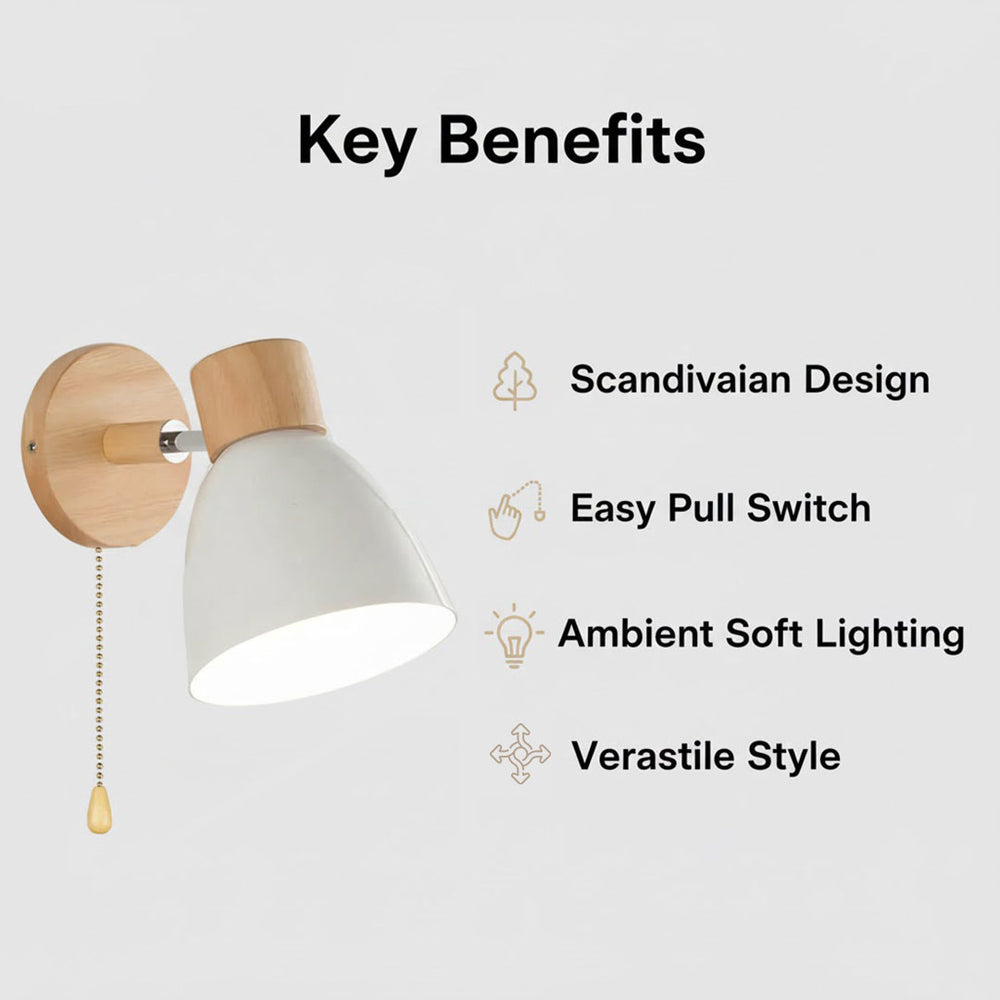 Scandinavian Wall Light - Pull Switch - Natural Wood