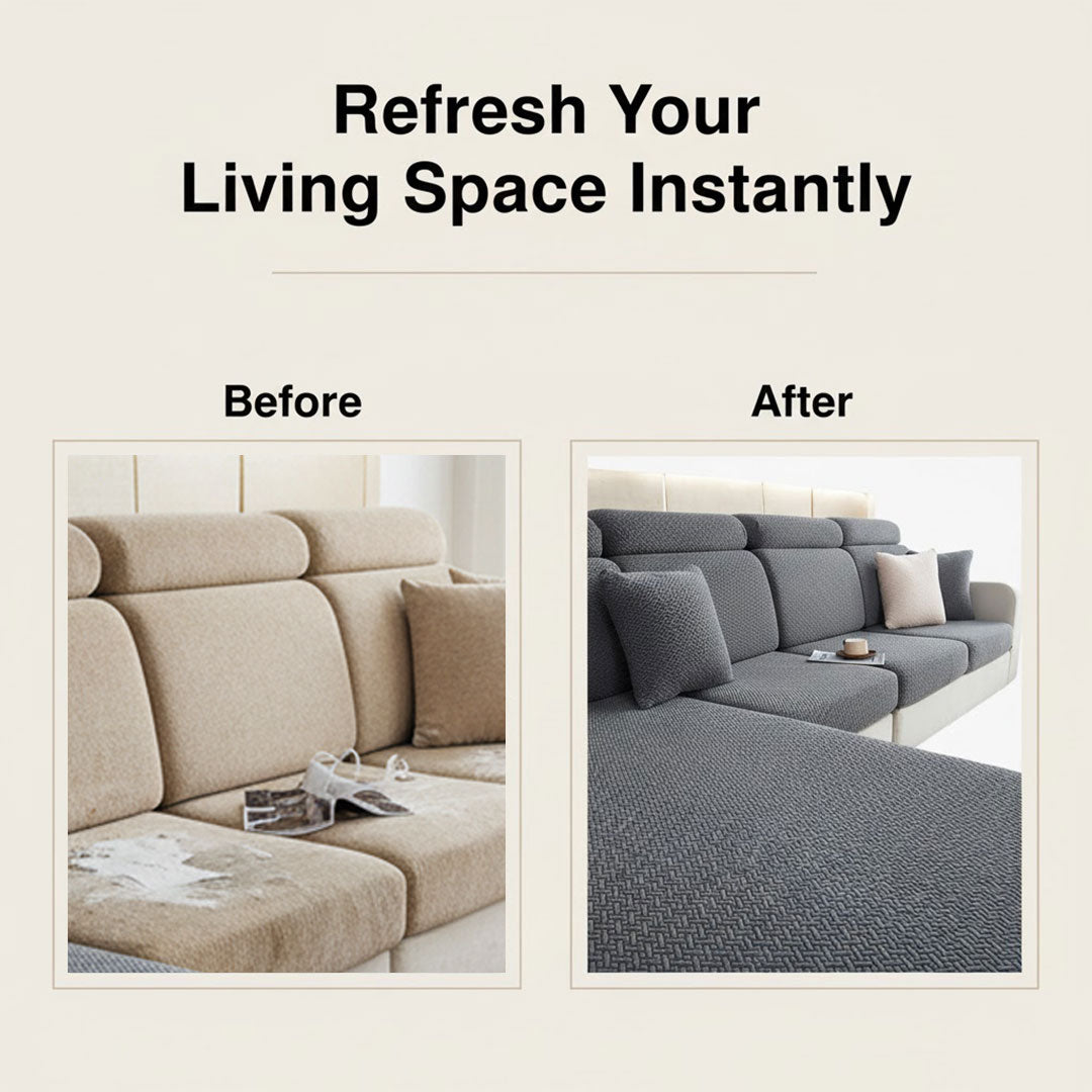 Sectional Sofa Cover - Stretchable Fabric - Installation Instructions Included