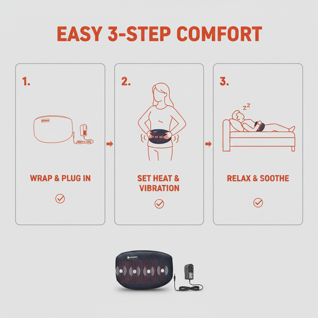 Heating Pad - Adjustable Strap - Vibration Support
