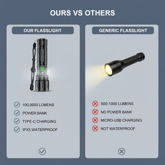 LED Flashlight - Rechargeable Torch - Adjustable Beam