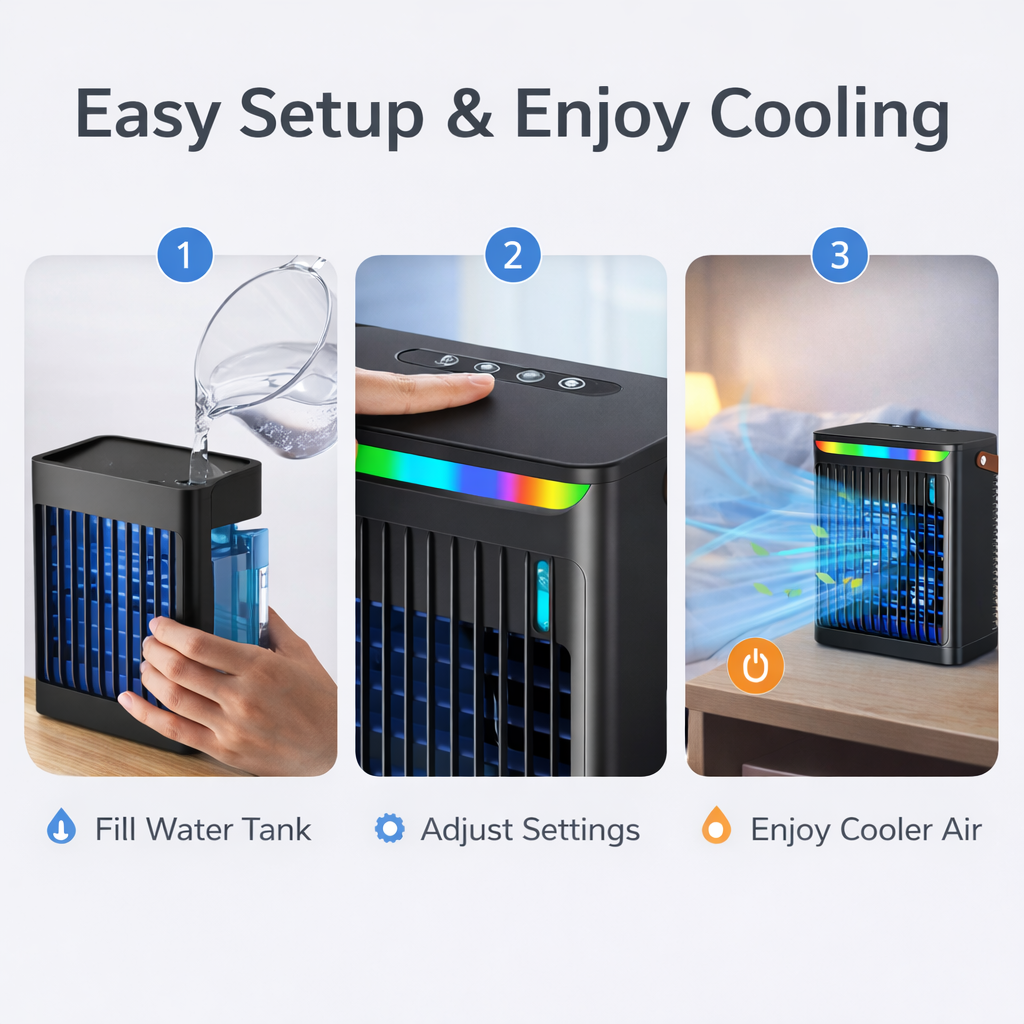 Air Cooler Fan - Portable Design - Adjustable Settings