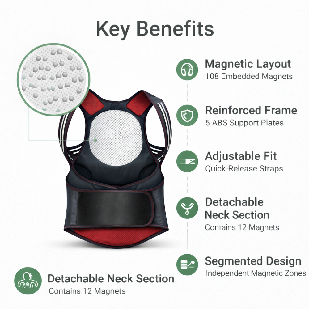 Back Support Belt - Magnetic Design - Adjustable Fit