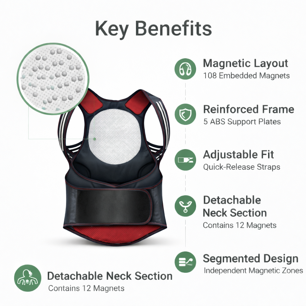 Back Support Belt - Magnetic Design - Adjustable Fit