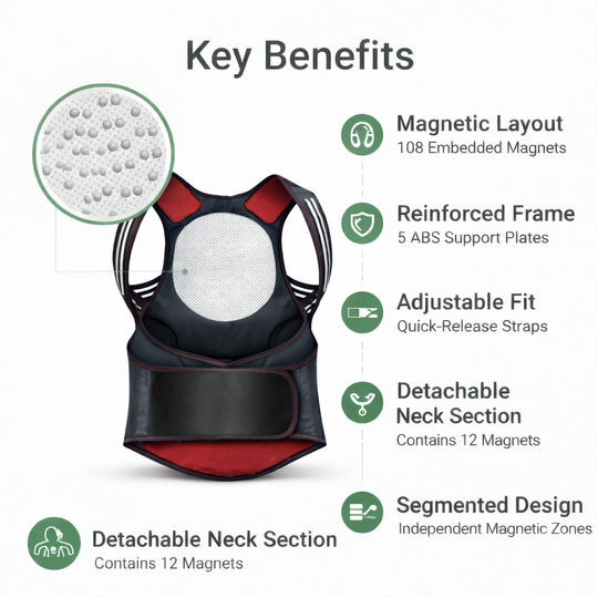 Back Support Belt - Magnetic Design - Adjustable Fit