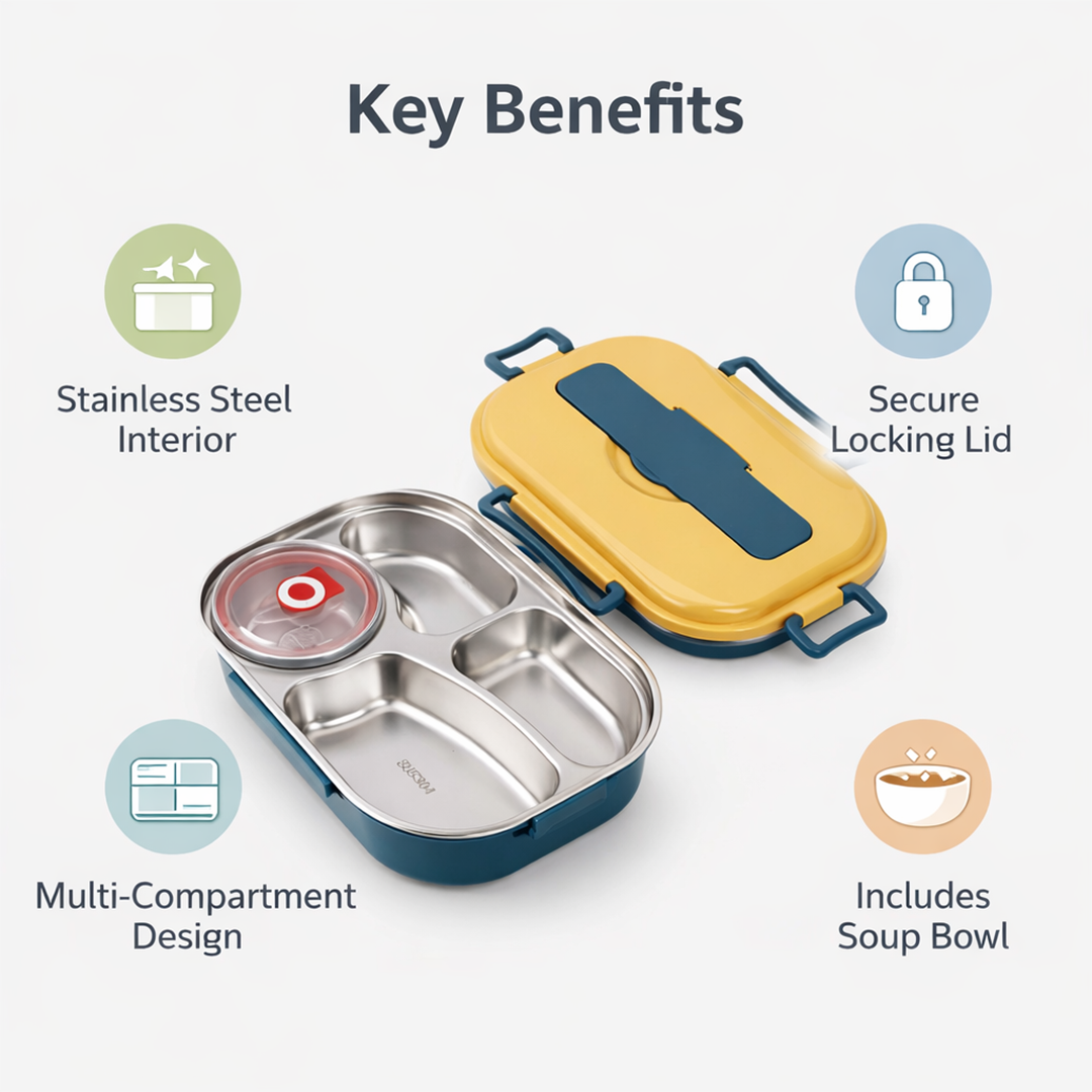 Thermal Lunch Box - Stainless Steel - Multi Compartment