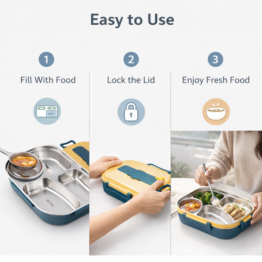 Thermal Lunch Box - Stainless Steel - Multi Compartment