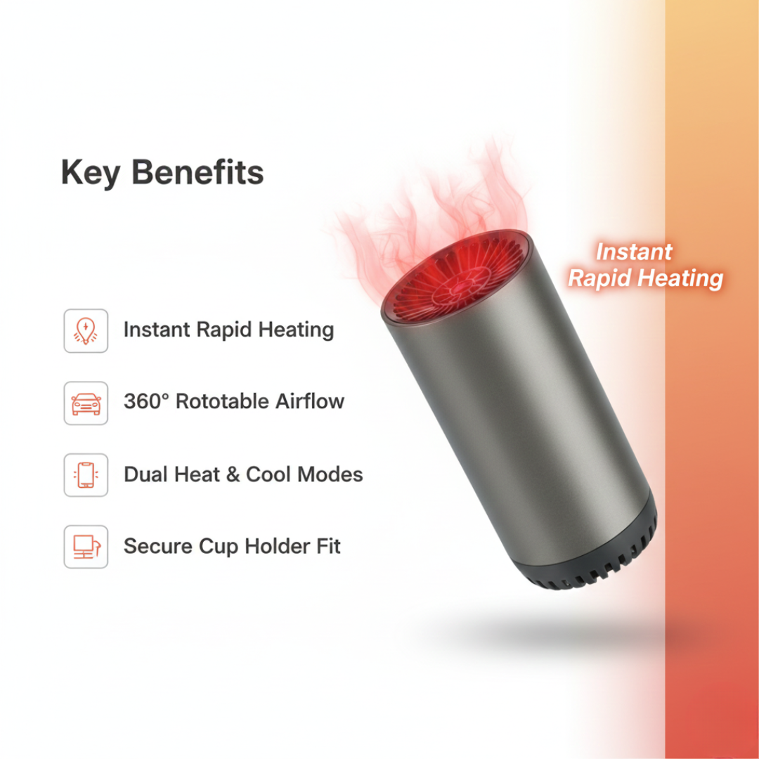 Car Heater Fan - 360° Rotatable - Adjustable Airflow