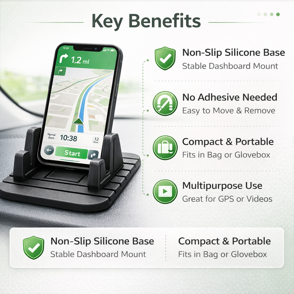 Car Phone Holder - Non-Slip Base - Dashboard Mount