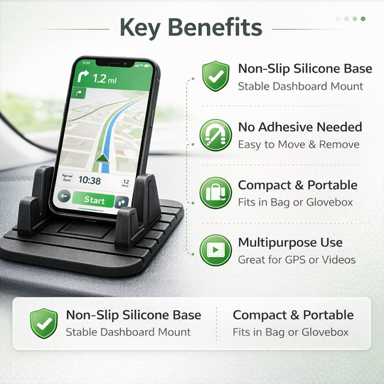 Car Phone Holder - Non-Slip Base - Dashboard Mount