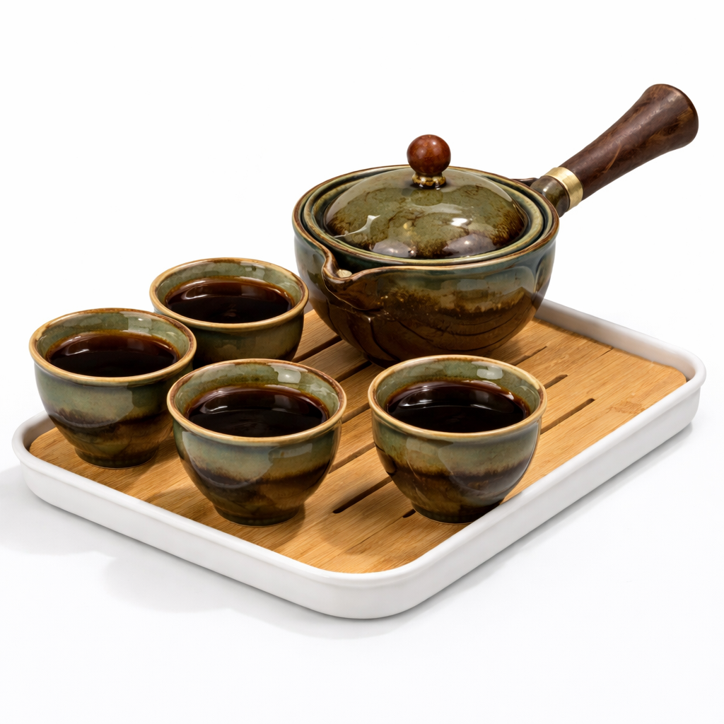 Ceramic Tea Pot Set - Rotating Design - Infuser Included