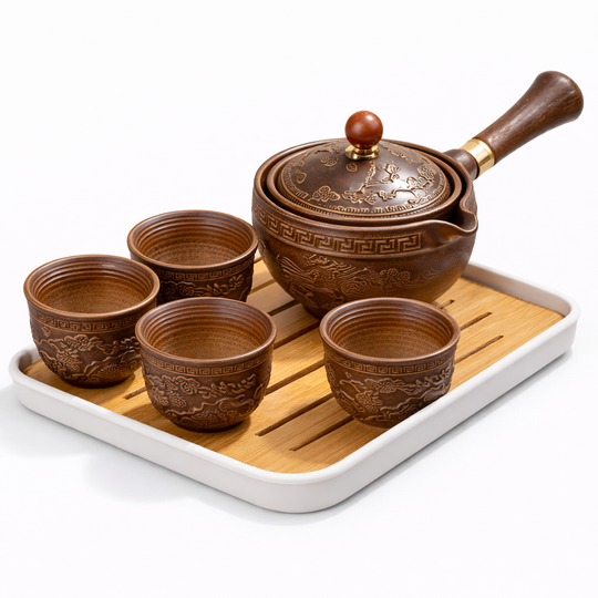Ceramic Tea Pot Set - Rotating Design - Infuser Included