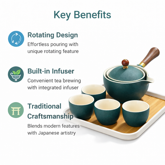 Ceramic Tea Pot Set - Rotating Design - Infuser Included