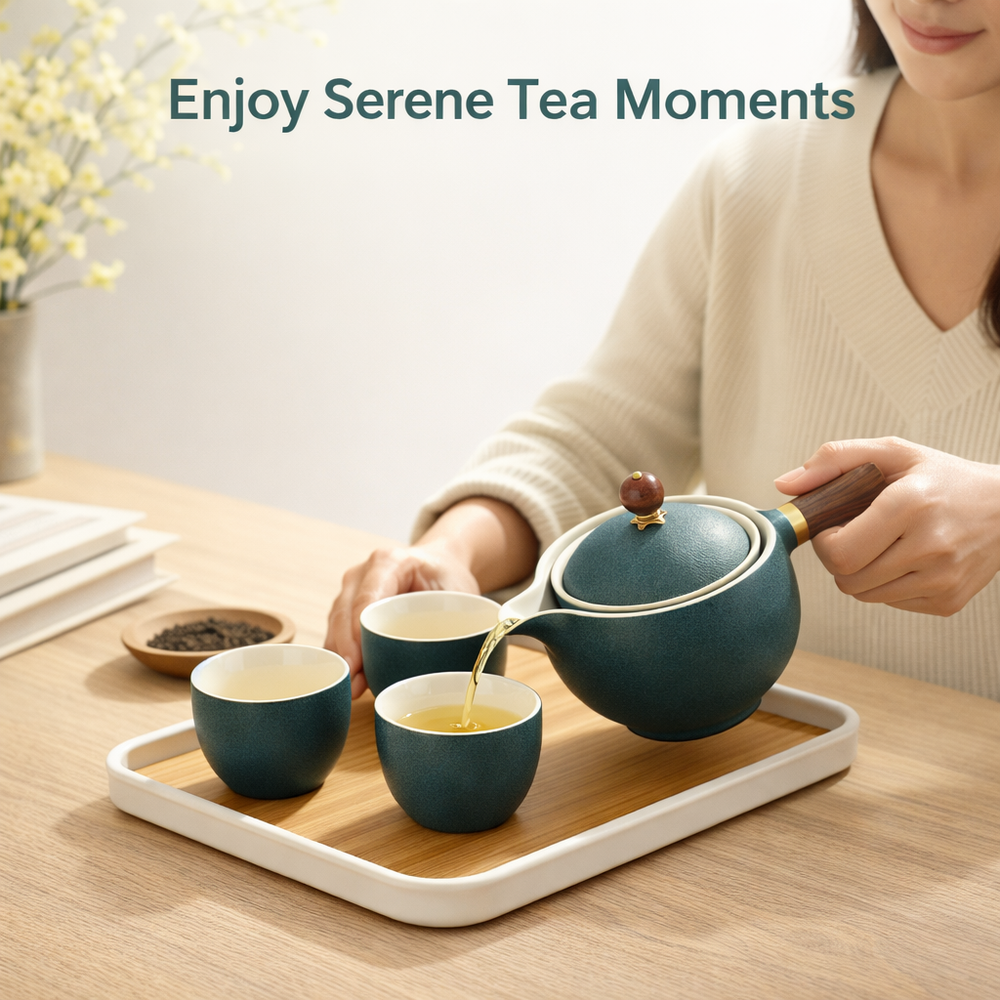 Ceramic Tea Pot Set - Rotating Design - Infuser Included