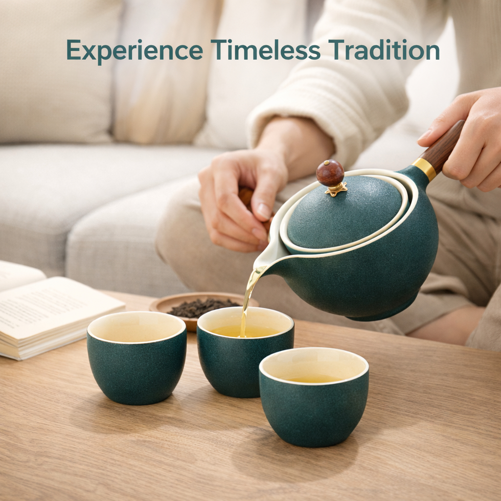 Ceramic Tea Pot Set - Rotating Design - Infuser Included