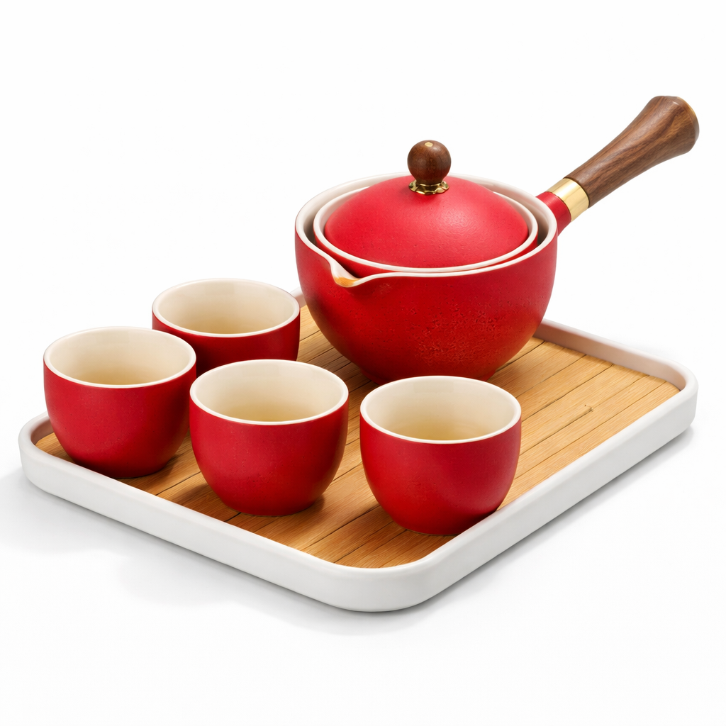 Ceramic Tea Pot Set - Rotating Design - Infuser Included
