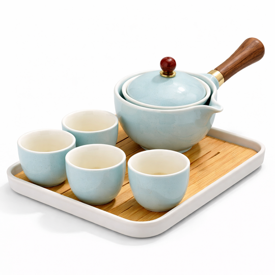 Ceramic Tea Pot Set - Rotating Design - Infuser Included