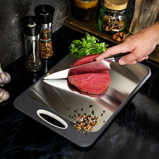 Cutting Board - Stainless Steel - Non-Slip Handle