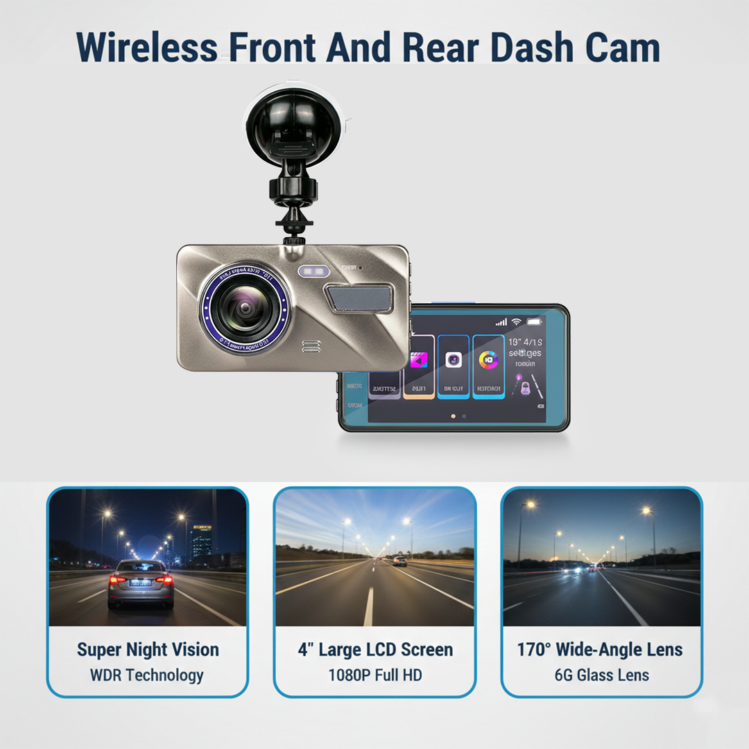 Dash Cam - Wireless Front - Rear Recording