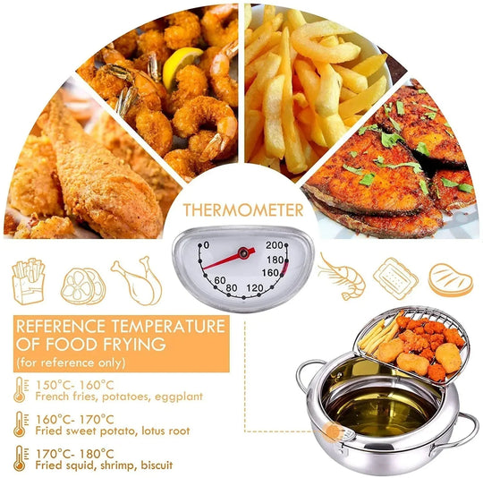 Deep Fryer Pot - Stainless Steel - Thermometer