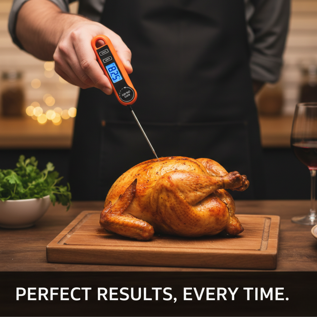 Digital Food Thermometer - Backlit Display - Foldable Probe
