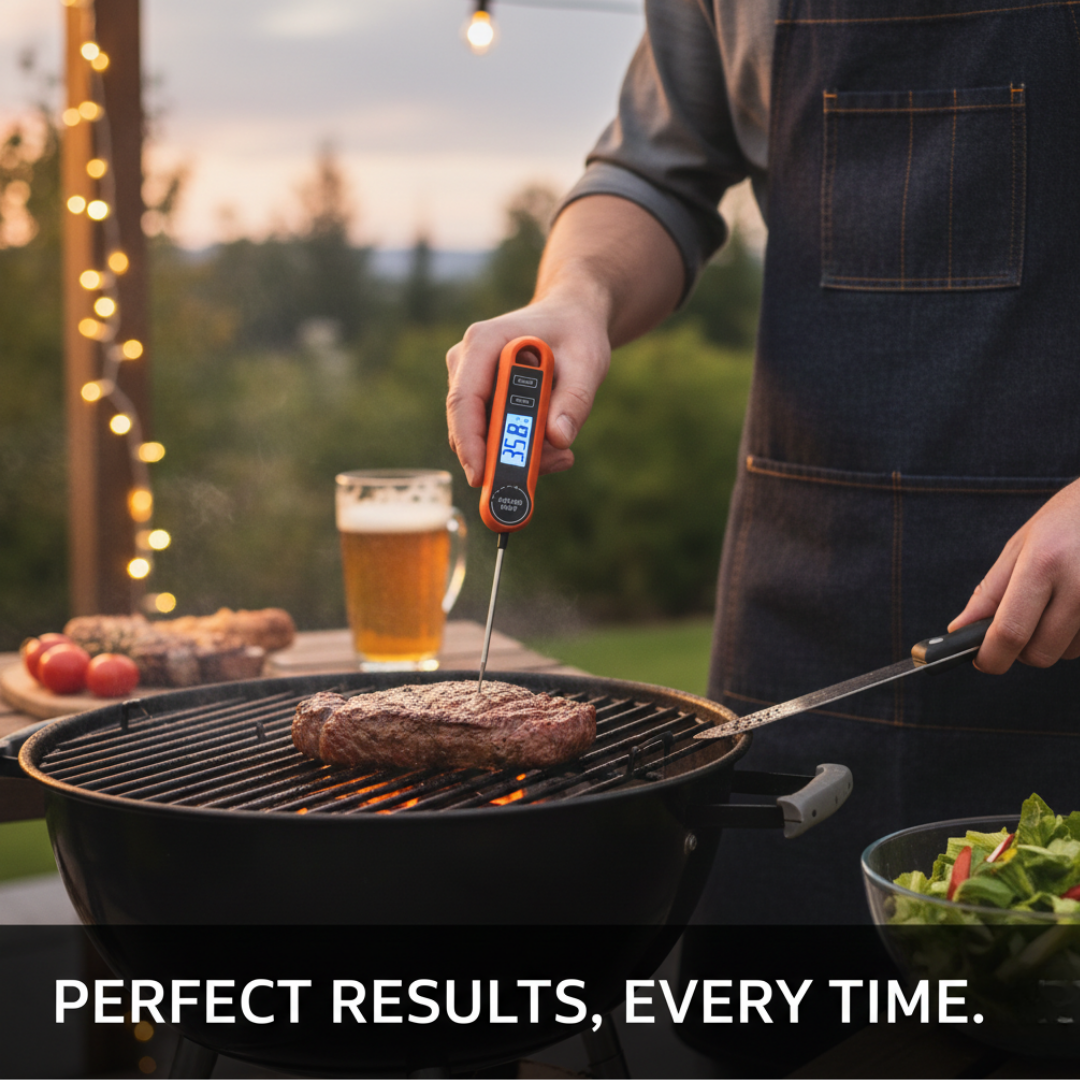 Digital Food Thermometer - Backlit Display - Foldable Probe