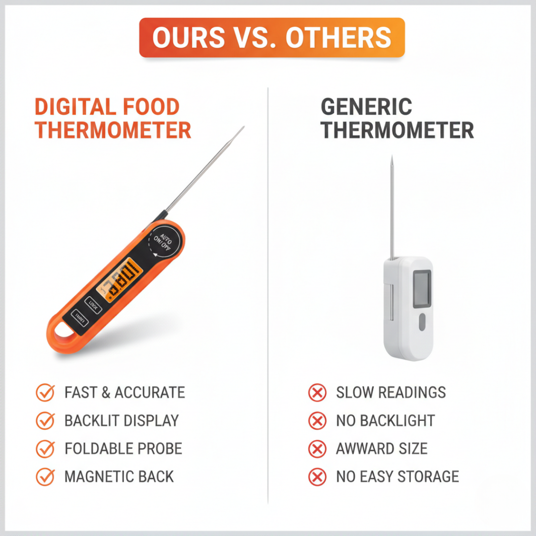 Digital Food Thermometer - Backlit Display - Foldable Probe