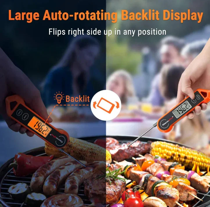 Digital Food Thermometer - Backlit Display - Foldable Probe
