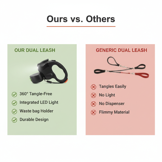 Dual Dog Leash - Tangle-Free Design - LED Light