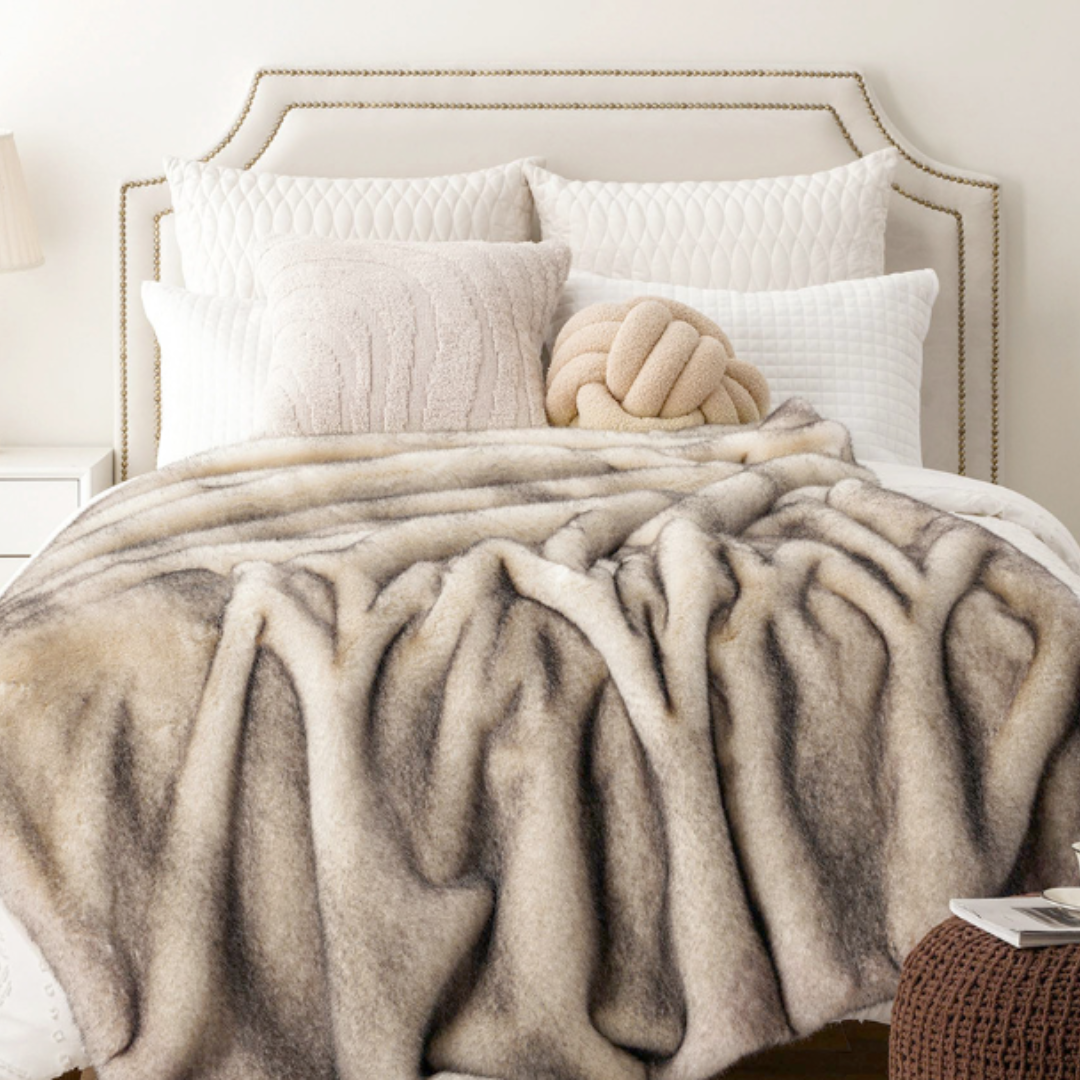 Faux Fur Throw Blanket - Soft Mink - Decorative Design