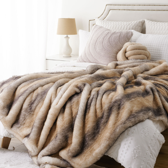 Faux Fur Throw Blanket - Soft Mink - Decorative Design