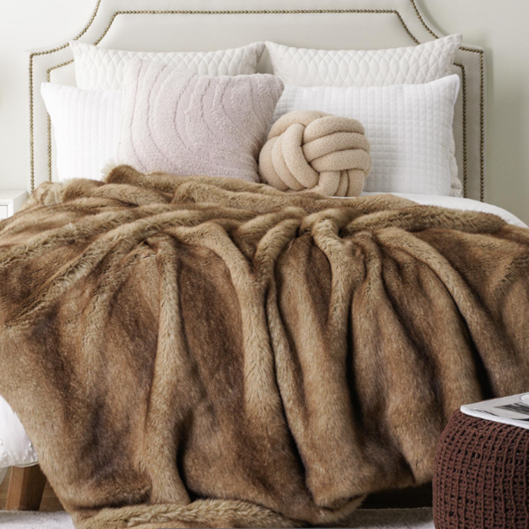 Faux Fur Throw Blanket - Soft Mink - Decorative Design