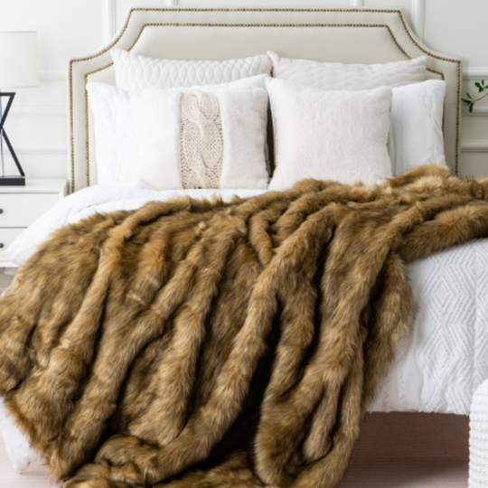 Faux Fur Throw Blanket - Soft Mink - Decorative Design