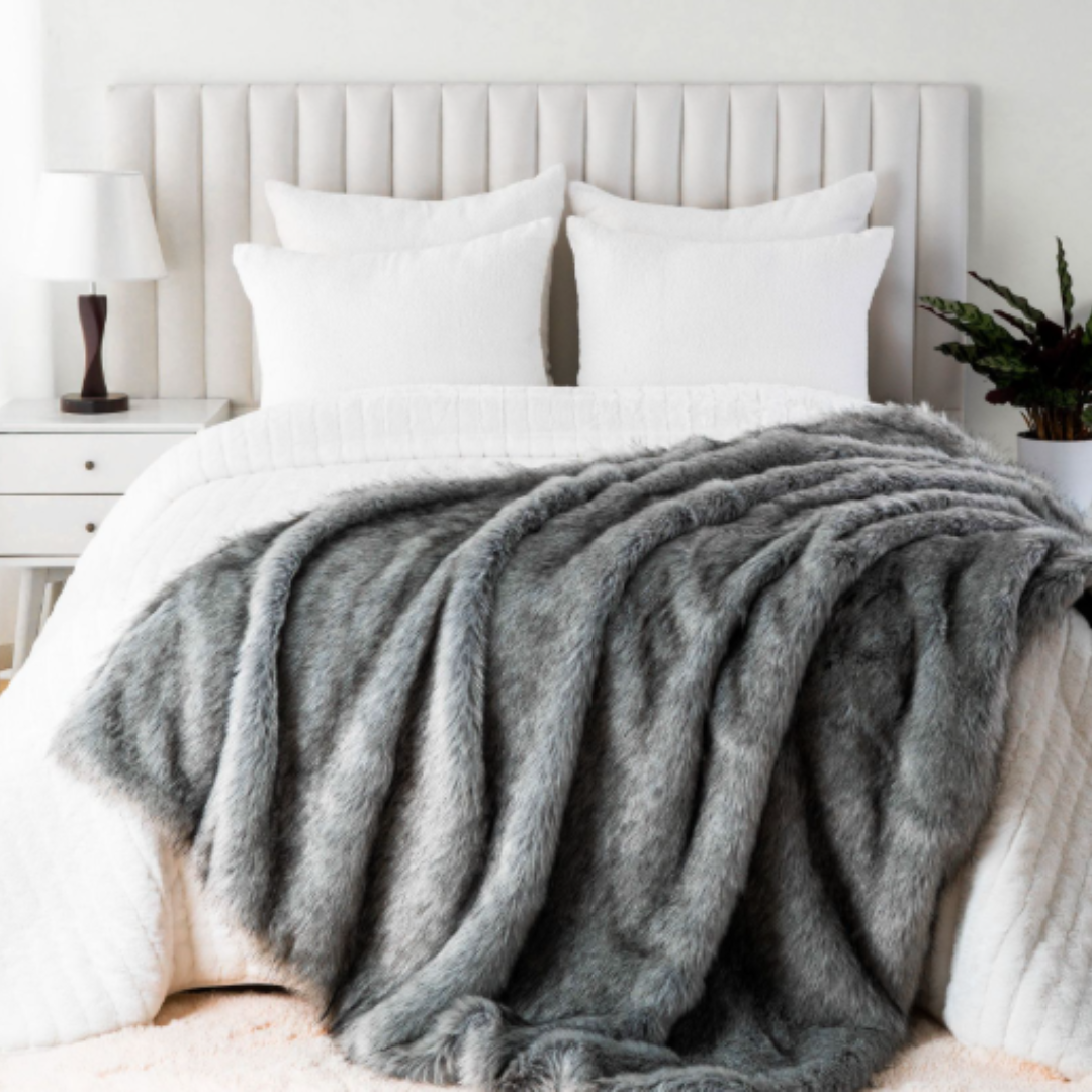 Faux Fur Throw Blanket - Soft Mink - Decorative Design