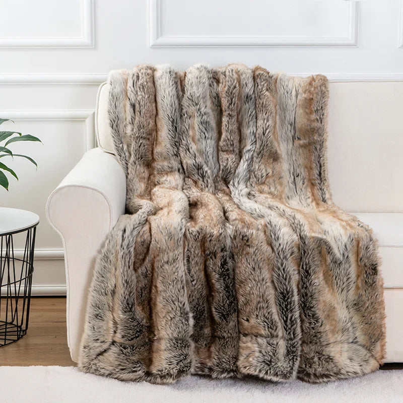 Faux Fur Throw Blanket - Soft Mink - Decorative Design