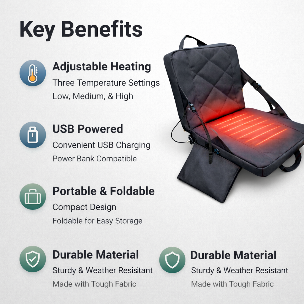 Foldable Heated Seat Cushion - 3 Temperature Settings - USB Powered