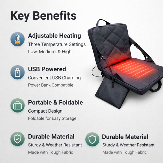 Foldable Heated Seat Cushion - 3 Temperature Settings - USB Powered