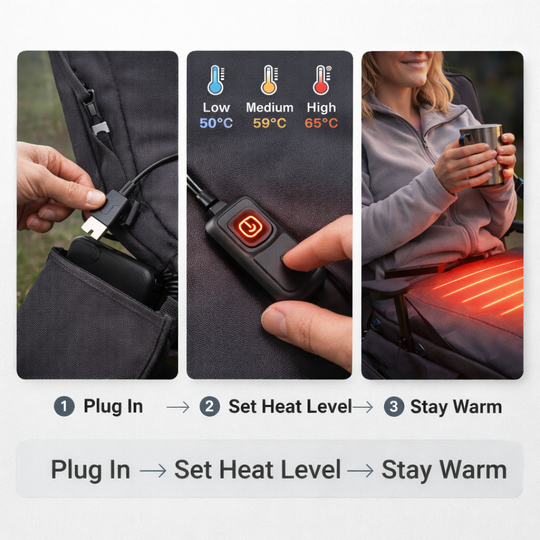 Foldable Heated Seat Cushion - 3 Temperature Settings - USB Powered