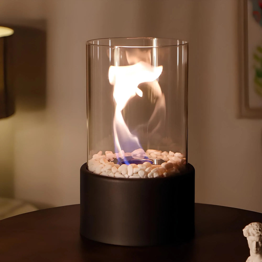 Glass Oil Lamp - Decorative Fireplace - Clear Cylinder