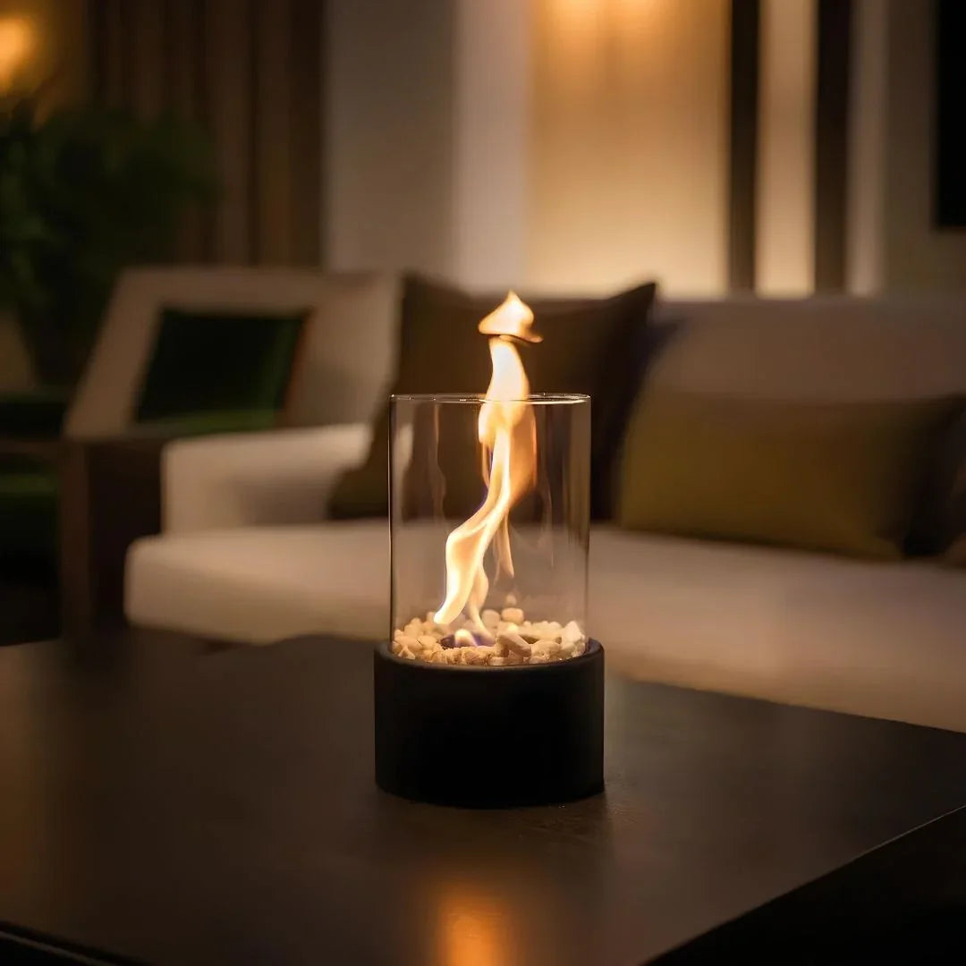 Glass Oil Lamp - Decorative Fireplace - Clear Cylinder