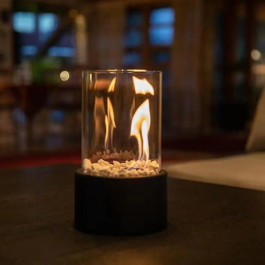 Glass Oil Lamp - Decorative Fireplace - Clear Cylinder