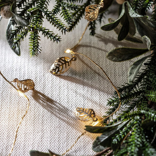 Gold Leaf String Lights - Christmas Decorations - Warm White Glow