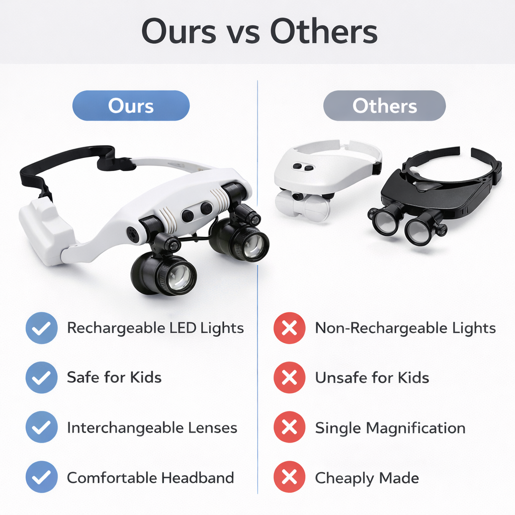 Headband Magnifier - LED Light - Interchangeable Lenses