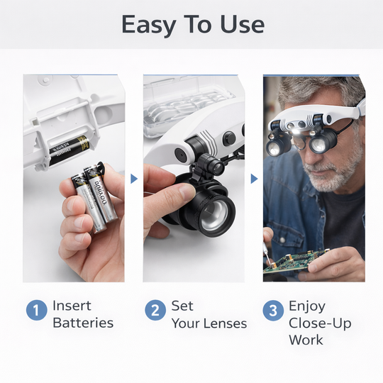 Headband Magnifier - LED Light - Interchangeable Lenses